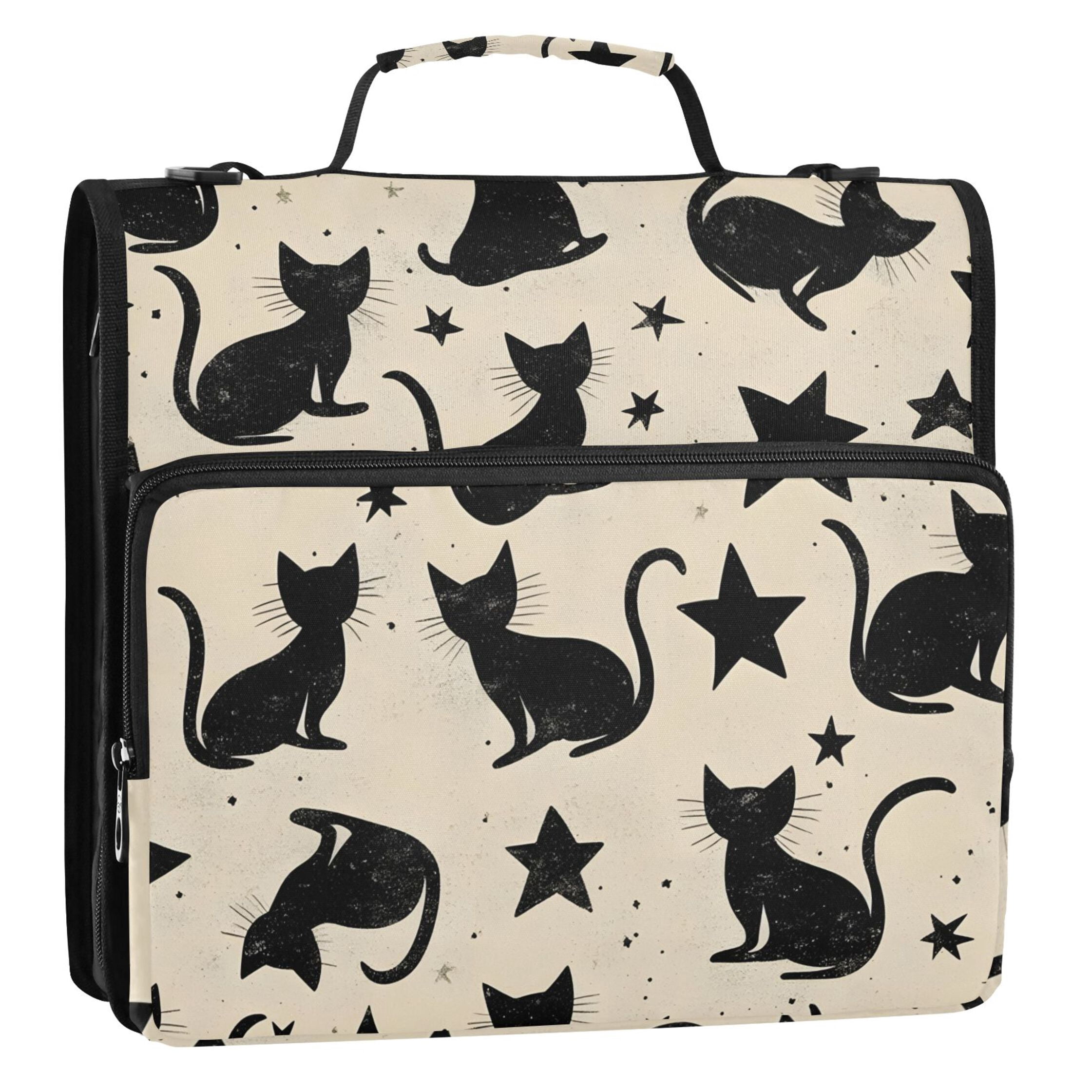 ALAZA Zipper Binder Cat and Stars 3 Ring Trapper Keeper File Folder Organizer Bag