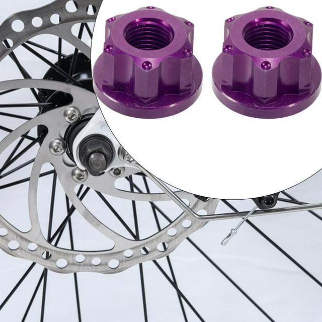 Colaxi 2x Bike Wheel Hub Axle Nuts Front Axle Nut 7075 Aluminum Alloy M9 Replacement Flanged Axle Nut Front Wheel Hub Screws Violet