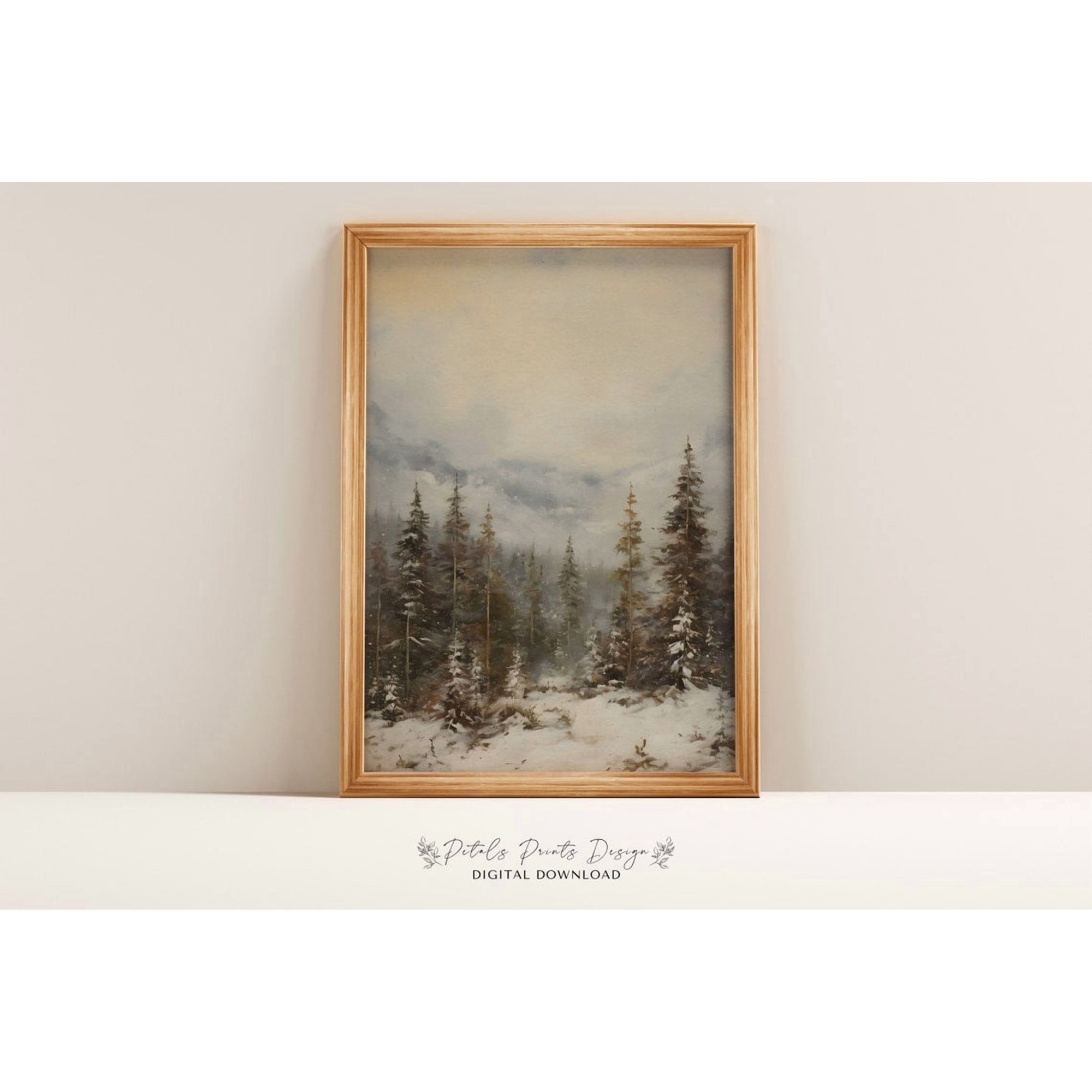 Vintage Winter Landscape Snowy Forest Wall Art Print Seasonal Living Room And Home Decor