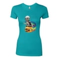 thumbnail image 2 of Funny Graphic Astronaut Cat in Space on Cheeseburger | Womens Cat Lover Slim Fit Junior Tee, Tahiti Blue, Medium, 2 of 3