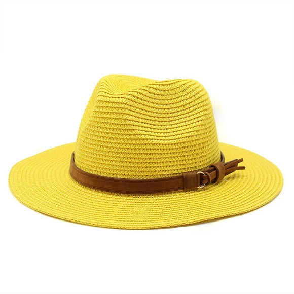 New Big Size 59-60CM Panama Hat Summer Sun Hats for Women Man Outdoor Beach Straw UV Protection Cap Chapeau Jazz Trilby Cap Yellow 59-60CM