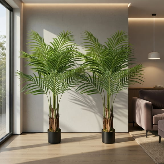 Topcobe 2 Pack 4.2 Feet Tall Artificial Palm Paradise Plant Large Fake Potted Tree Green, Artificial Trees for Home Decor Indoor Outdoor