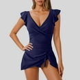 thumbnail image 2 of WREESH Women's Skirted Swimdress One Piece Swimsuit Tummy Control Bathing Suit Ruffle Hem Swim Dress High-Waisted Beachwear Navy, 2 of 5