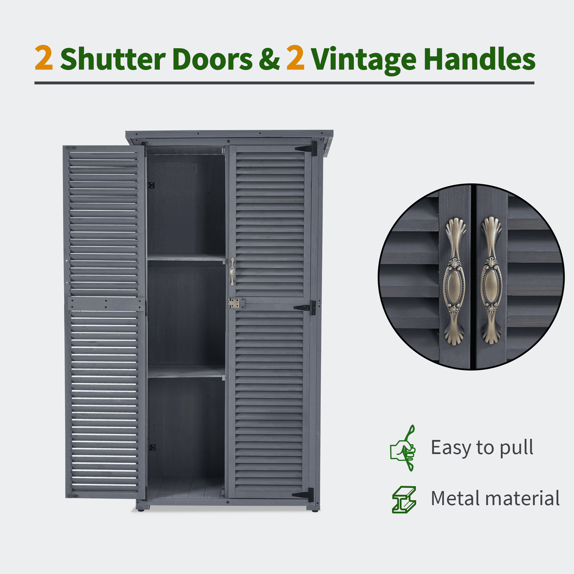MCombo Outdoor Wooden Storage Cabinet, Garden Tool Shed w/ Latch, Outside Tools Wood Cabinet Double Doors