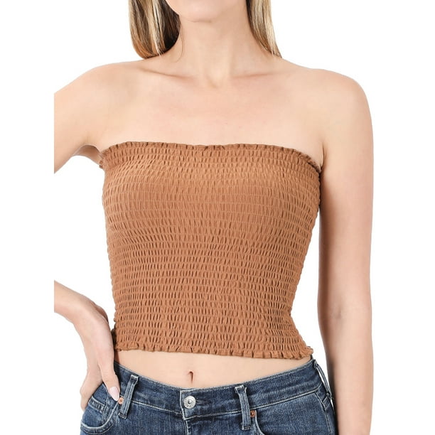 Zenana's Women Strapless Pleated Solid Colors Smocked Bandeau Sexy Tube Crop Tops (TheLovely