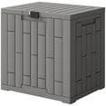 thumbnail image 1 of Coffre de Terrasse en Résine de 30 Gallons, Contenant de Rangement Extérieur Gris à Motif Grain de Bois, Coffre de Patio Résistant aux UV et aux Éclaboussures avec Couvercle Verrouillable et Poignées pour Jardin, Balcon et Cour Arrière, 22 Pouces L x 21,3 Pouces H, 1 of 7