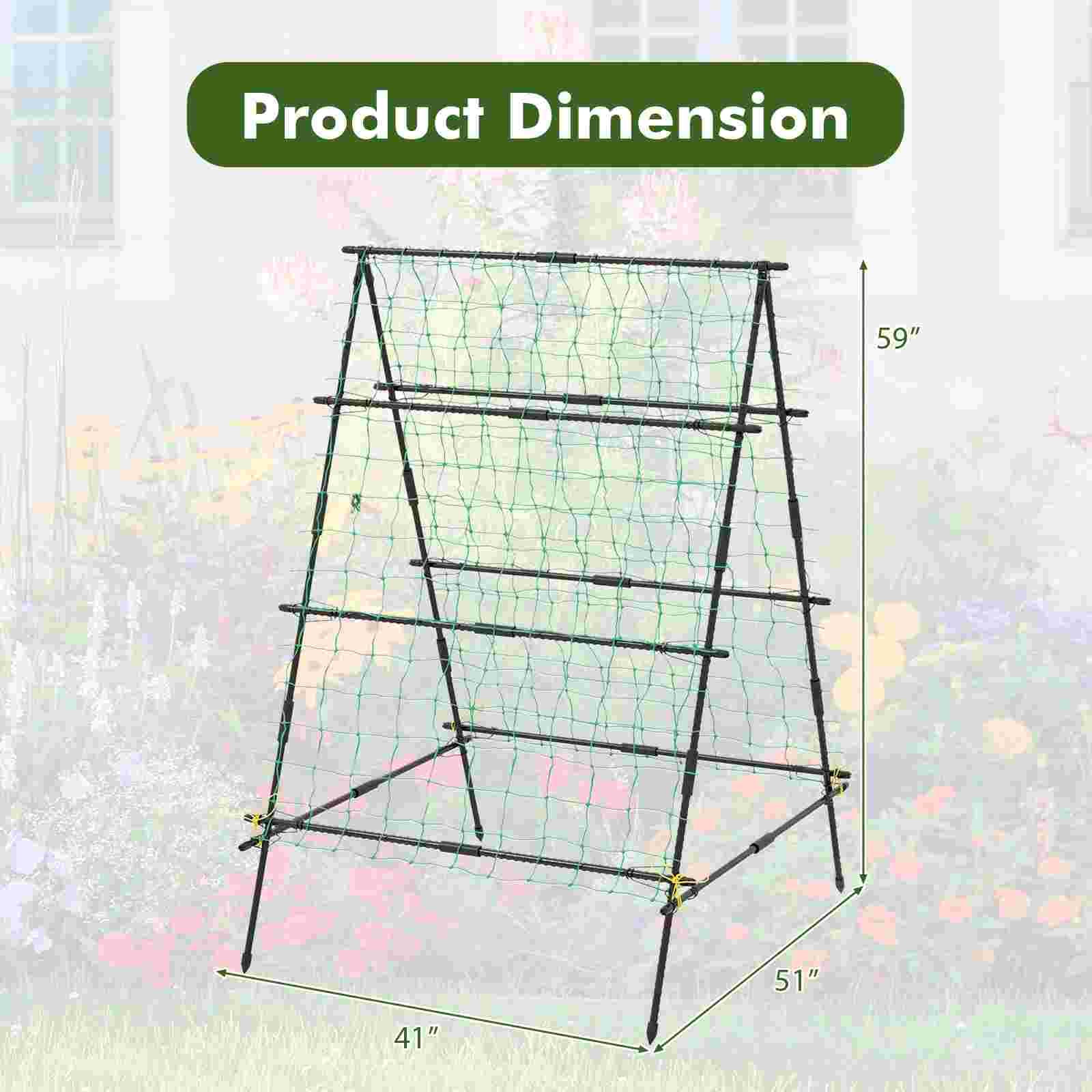 Costway Cucumber Trellis for Plant Climbing Foldable Garden Tunnel Trellis with Plastic Coated Tube