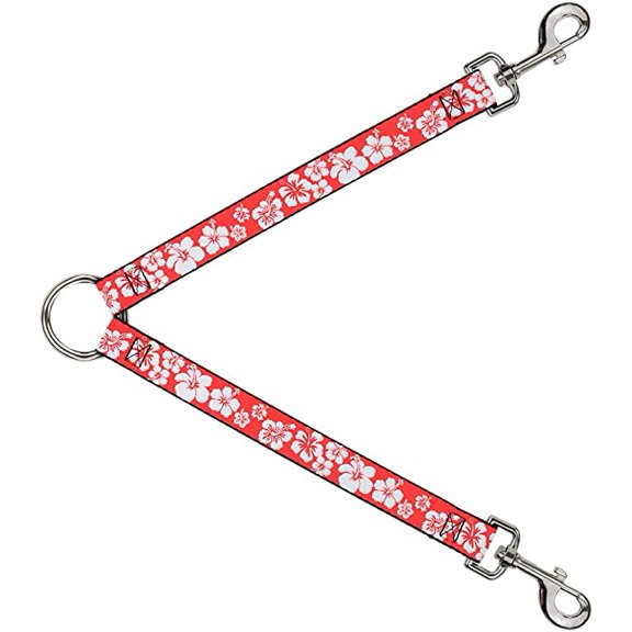 Buckle-Down Dog Leash Splitter Hibiscus Light Red White 1 Foot Long 1 Inch Wide
