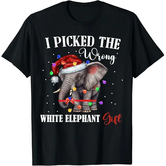 Funny White Elephant Wrapped Elephant Gift Holiday Humor Tee, for men and women up to 5XL