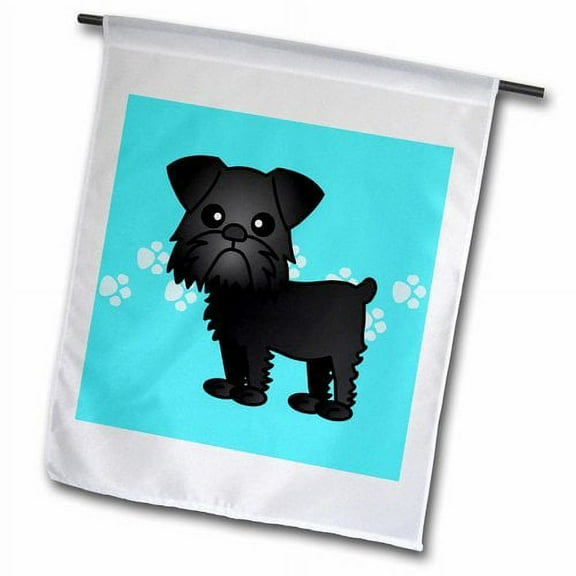 3dRose, Cute Black Brussels Griffon Blue Pawprint Background, 12 x 18 inch Garden Flag