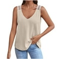 thumbnail image 1 of Birdeem Mode Femmes Décontracté Col en V Sans Manches Dentelle T-Shirt Uni Blouse, 1 of 12