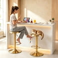 thumbnail image 2 of Gold Bar Stools Set of 2, 360° Swivel Round Adjustable Counter Height Bar Stools, Industrial Backless Metal Bar Chairs for Kitchen Island with Footrest, 2 of 8