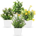 thumbnail image 1 of Semfri 4Pcs Small Plastic Plants Fake Plants With White Flower Pot Artificial Lilac Green Plants Mini Simulation Potted Plants With For Indoor Home Office Bathroom Farmhouse Decoration, 1 of 8