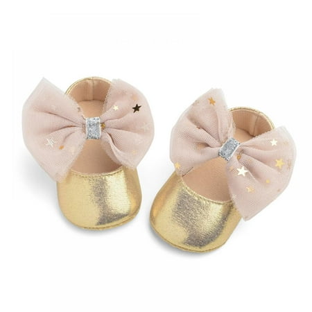

Baozhu Infant Baby Girls Soft Sole Bowknot Princess Wedding Dress Mary Jane Flats Crib Shoe for Newborns Infants Babies