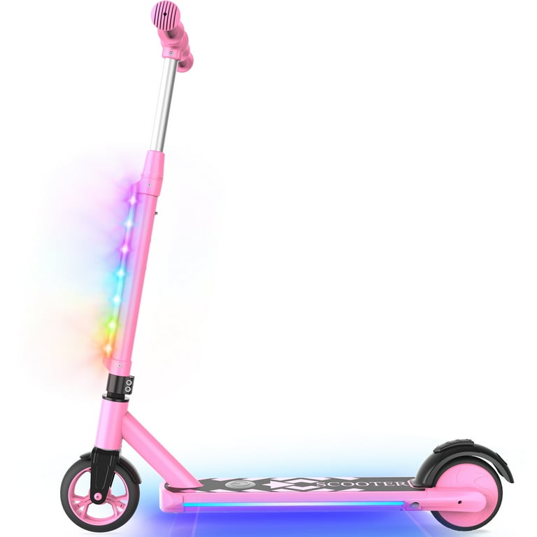 JOLEGE Kids Electric Scooter 19.2V 2Ah Foldable Adjustable Ride on Scooter for Kids Pink