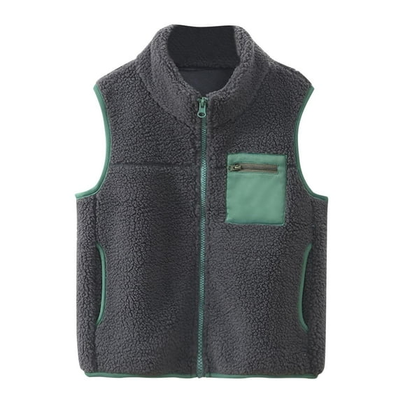 ZyeKqe Boys Girls Fuzzy Fleece Vest Full Zip up Sleeveless Sherpa Lined Jackets Stand Collar Winter Warm Outwear Coat with Pockets