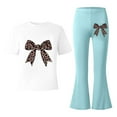 thumbnail image 3 of WOYY Big Girls Casual Outfits Bow Short Sleeve T-Shirt Flare Pants Set, Sizes 8-9, 3 of 4