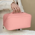 thumbnail image 1 of Leather Cosmetic Storage Bag, Large Capacity Travel Wash Bag, Multi-Function PU Leather Organizer for Toiletries & Cosmetics, Durable & Portable Design for Travel & Home Use, 1 of 6