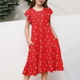 thumbnail image 3 of NAISIBABY Girls Casual Dresses, Cute Heart Prints Ruffled Short Sleeve Summer Flowy Sundress Red 6T, 3 of 5