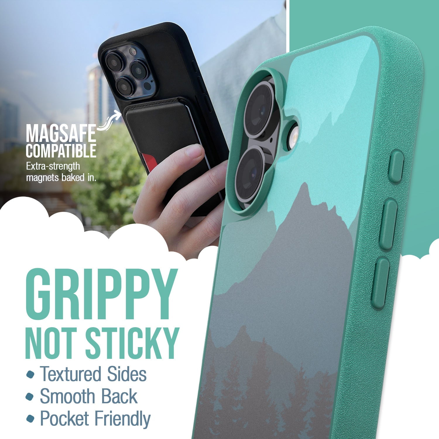Smartish® iPhone 16 Magnetic Case - Gripmunk Compatible with MagSafe [Lightweight + Protective] Slim & Thin Grip Cover with Microfiber Lining for Apple iPhone 16 - Moving Mountains