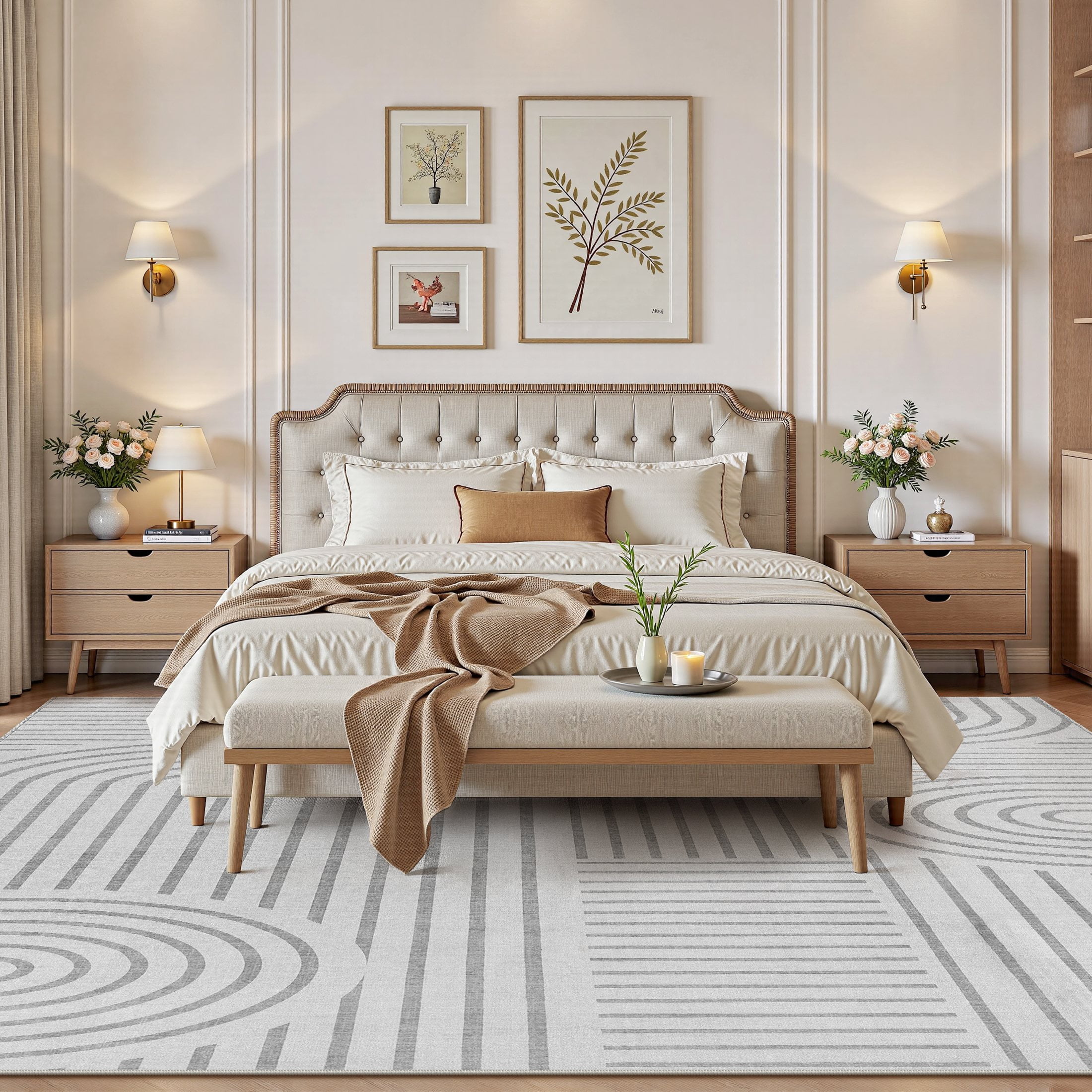 MICGEEK 9'x12' Washable Area Rug, Low-Profile Large Area Rug with Non-Slip Backing & Durable Edge Binding, Vintage Large Rugs for Living Room, Bedroom & Dinning Room,Light Gray