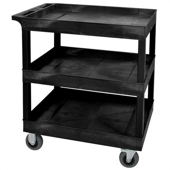 Office Black 18" X 32" 3 Tub Cart With 5" Semi Pneumatic Casters