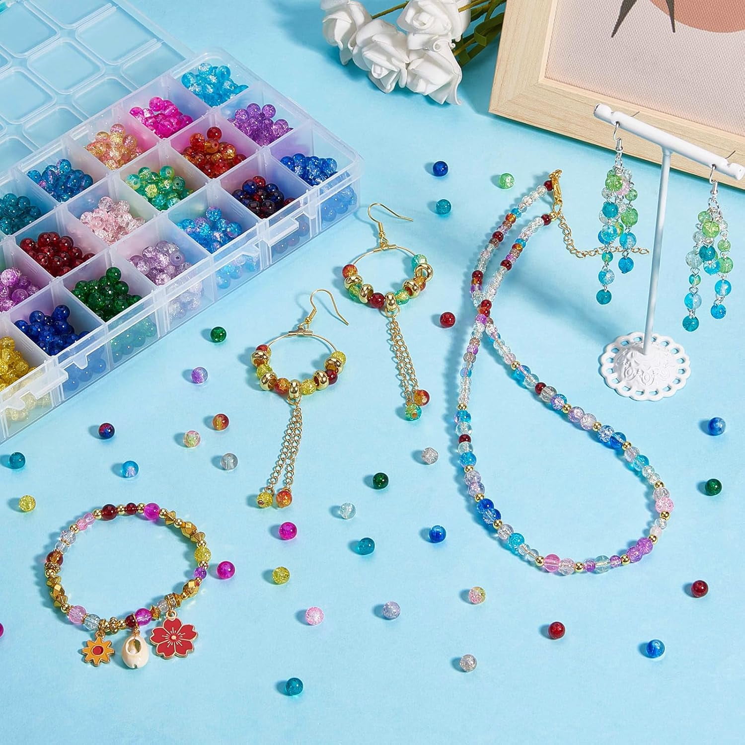 1680pcs 6mm Spray Painted Glass Beads 24 Colors Pony Round Spacer