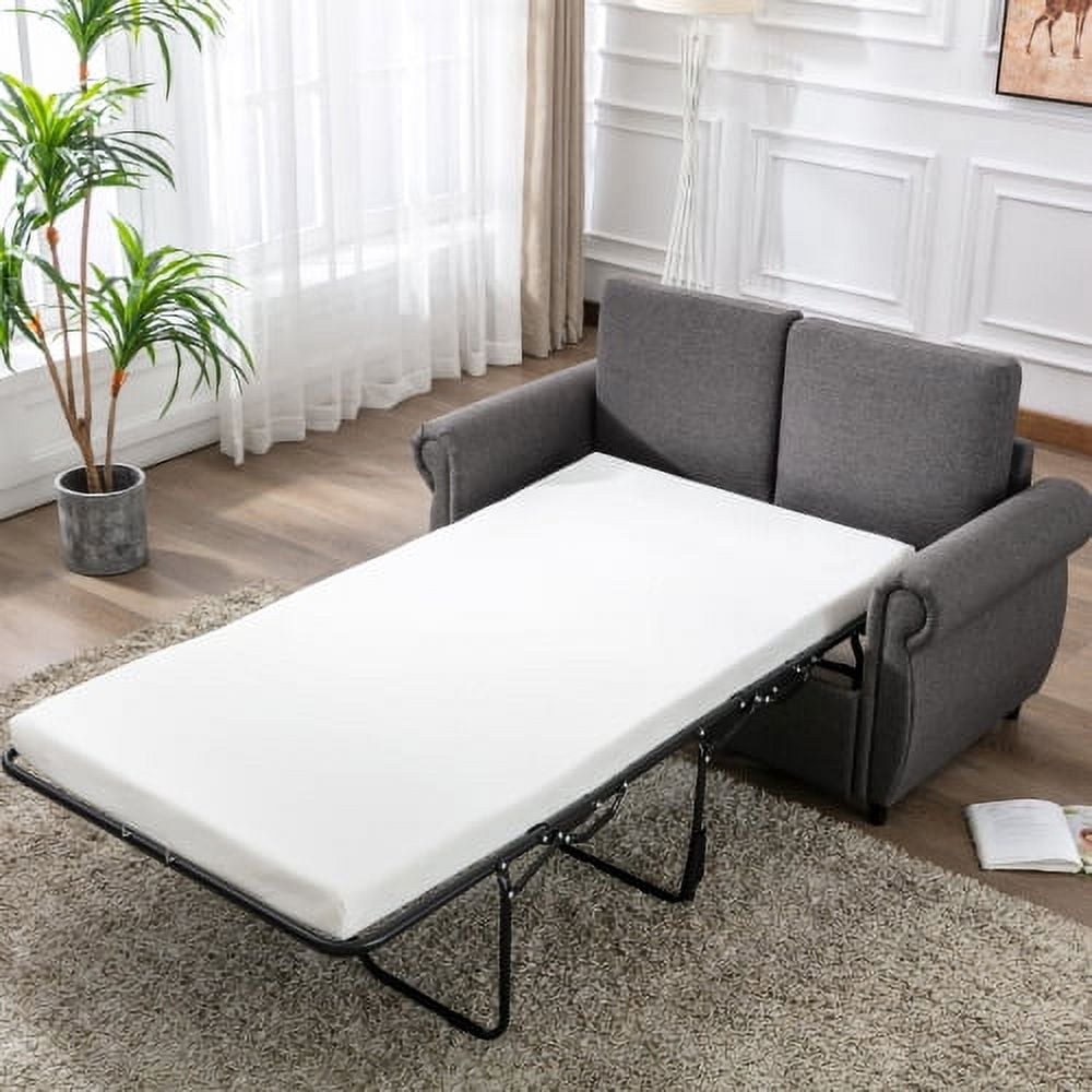 Leumius Linen Sofa Couch with Pull Out Sofa Bed, Twin Size Memory Mattress Sofa Bed, Gray