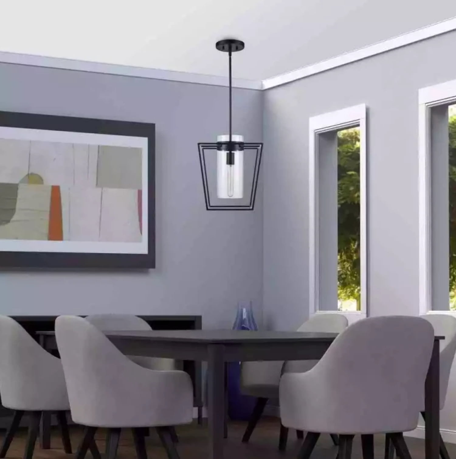 Open Box Monteaux Lighting 12 in. 1-Light Black Pendant Light Fixture w/Clear Glass