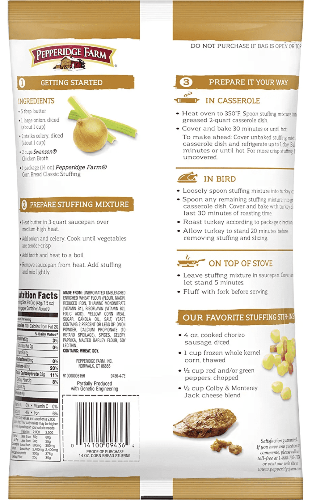 Pepperidge Farm-Corn Bread - Classic Stuffing - Pack of 2, 12oz Bags For holiday meals or everyday dinners, enjoy, Turkey Poultry Casserole | Holiday Thanksgiving Christmas Dinner