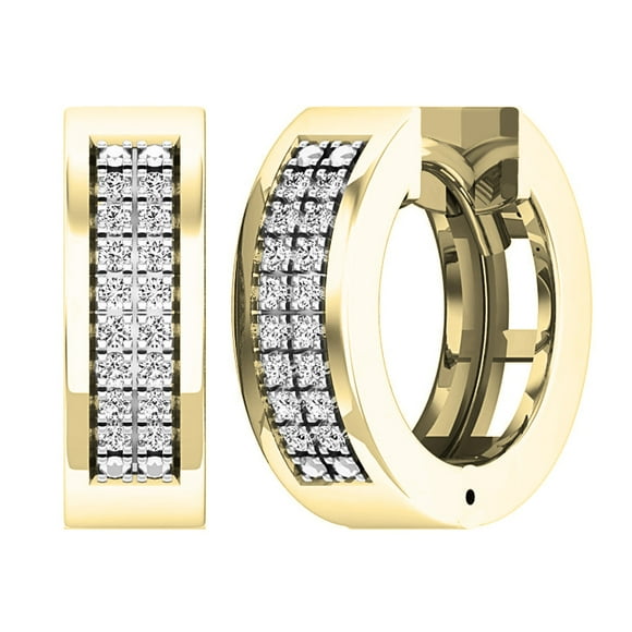 Dazzlingrock Collection 0.12 Carat (ctw) Round Lab Grown White Diamond Mens Ladies Unisex Huggies Hoop Earrings, 14K Yellow Gold