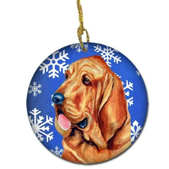 Bloodhound Winter Snowflake Holiday Ceramic Ornament