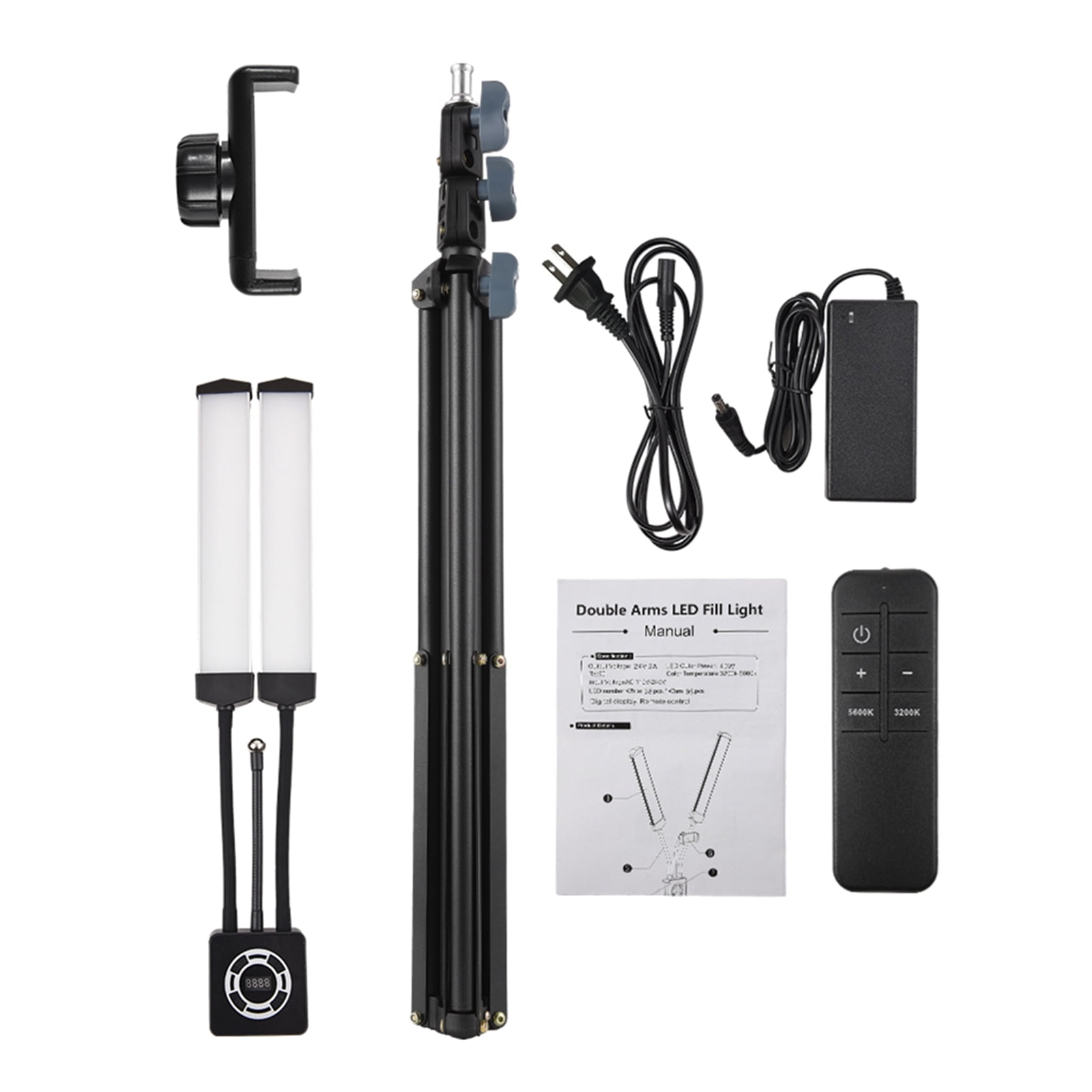 Light 40W Dual Arm Fill Light Multi Angle Rotatable Hose Tube Design 196pcs Beads 3200K To 5600K Color Temperature Stepless Adjustable Video Light With Phone Clip Tripod Stand