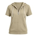 thumbnail image 4 of NMMUED Womens Casual Short Sleeve Hoodie Half Zip Pullover Quarter Zip Sweatshirts Summer Athletic Drawstring Tunic Tops with Front Pocket Khaki XL, 4 of 5