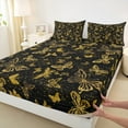 thumbnail image 2 of Castle Fairy Teens Flying Butterfly 4-Piece King Bed Sheets, Sparkling Sequin, Black Golden, Super Cozy Room Decor, 2 of 7