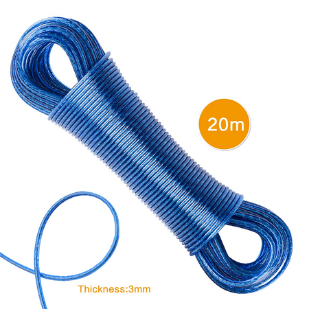 

20M Washing Lines Laundry Rope Outdoor Garden Clothes Line Steel Core Heavy Duty Extra Strong Thick Pvc Cover Waterproof Rust-Proof Clotheslines Blue