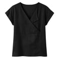 thumbnail image 5 of Craaazy Fashion Women's Loose Solid Color V-Neck Short Sleeve Casual T-shirts Lightweight Breathable Cotton Linen Summer Wear Top Gifts, 5 of 7