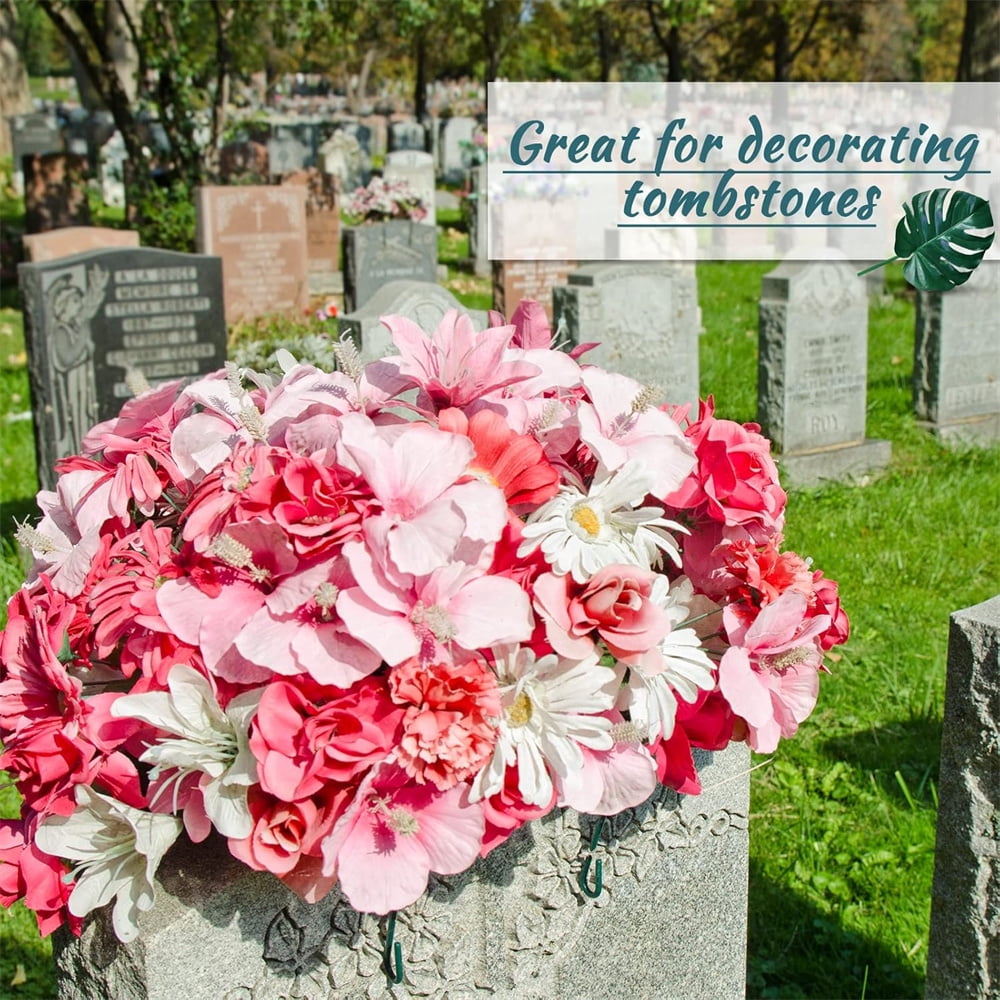 Triani 2Pcs Wire Rustproof Galvanized Gravestone Saddle with Floral Foam for Grave Cemetery Headstones Tombstone Decoration Cemetery Headstones for Graves(Green)