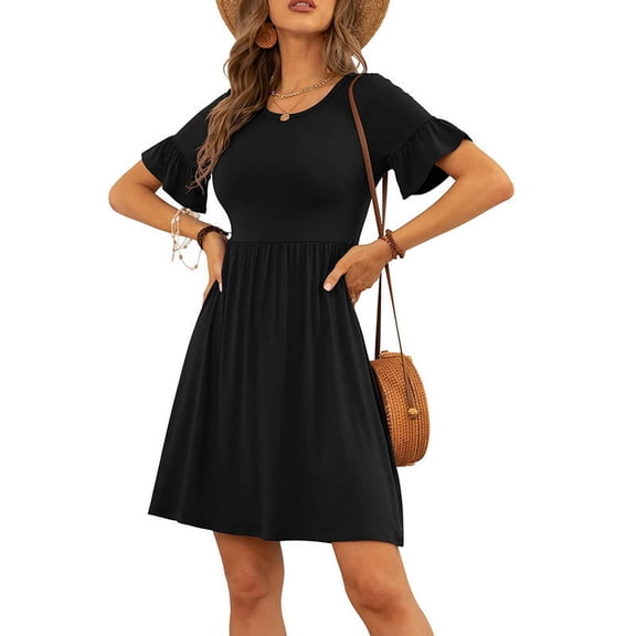 Summer Dresses for Women Short Sleeve Pullover Dress Casual Print Crew Neck Dress
