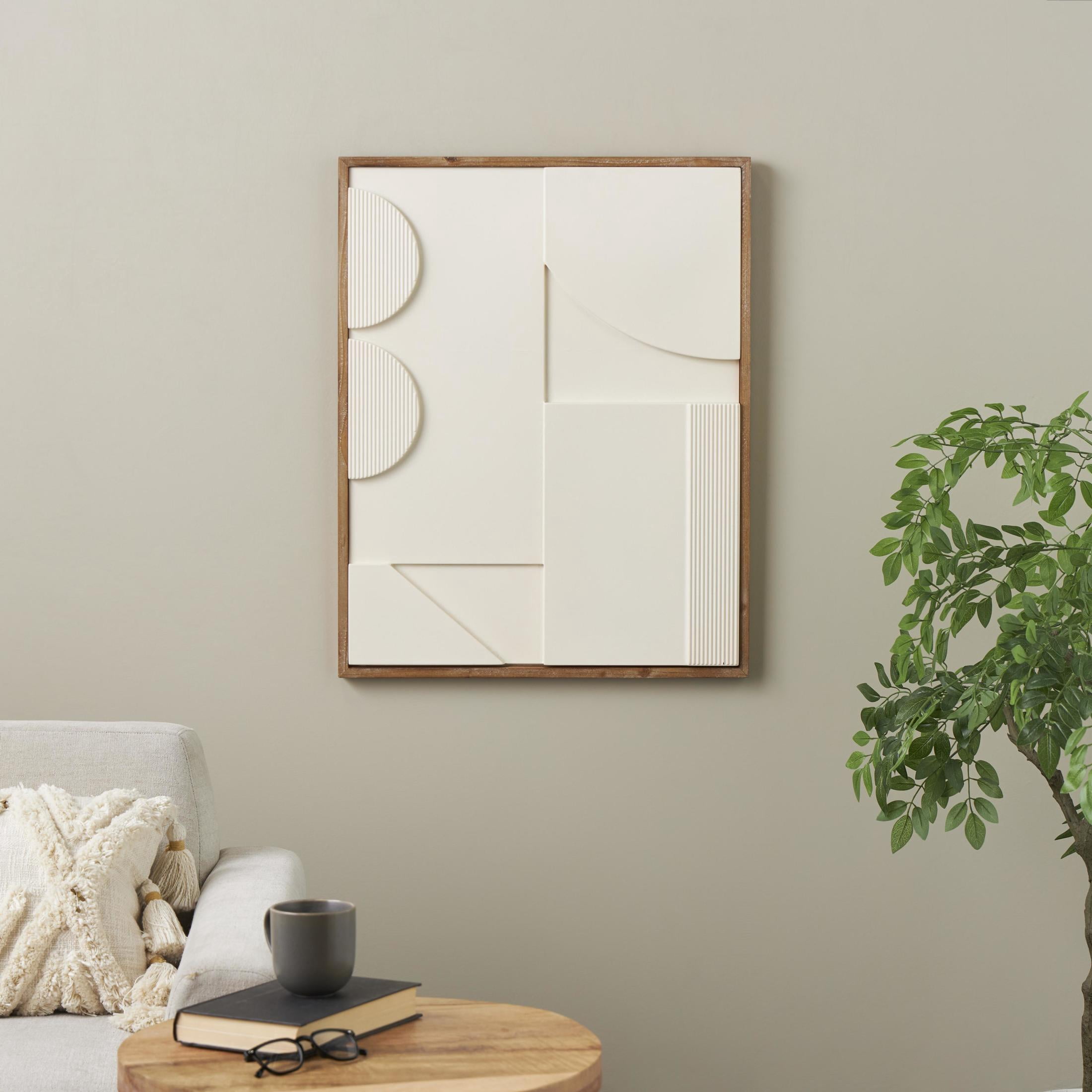 24" x 30" Geometric Framed Wall Art with Brown Wooden Frame, by DecMode
