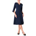 thumbnail image 2 of Vestido de mujer de campana Inspire Chic, con escote en V, mangas 3/4, elegante, corte A, vestido de trabajo XL azul marino, 2 of 5