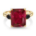 thumbnail image 2 of Gem Stone King 5.94 Ct Octagon Red Created Ruby Black Onyx 18K Yellow Gold Plated Silver Ring (Size 6), 2 of 3