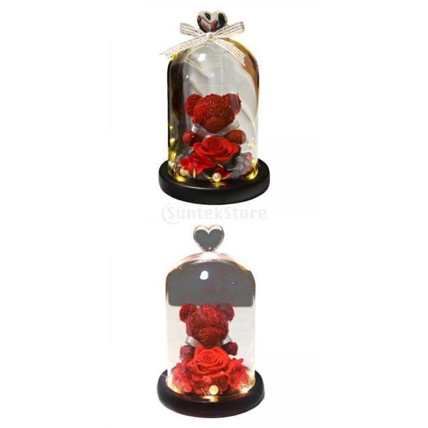 rosa eterna,rose flor navidad san valentín hada led luz,Caja regalo flores eternas Glass Cover,regalo falso para siempre rosas regalos novia,cubierta de rosa de seda floral Baoblaze rosa eterna