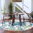 thumbnail image 4 of Blue Octopus Round Living Room Rugs 8 ft, Jellyfish Fish Turtles Color Coral Ocean Life Washable Large Area Rug with Non-Slip Sturdy Edge Binding Round Carpet for Dining Room Kitchen Office, 4 of 9