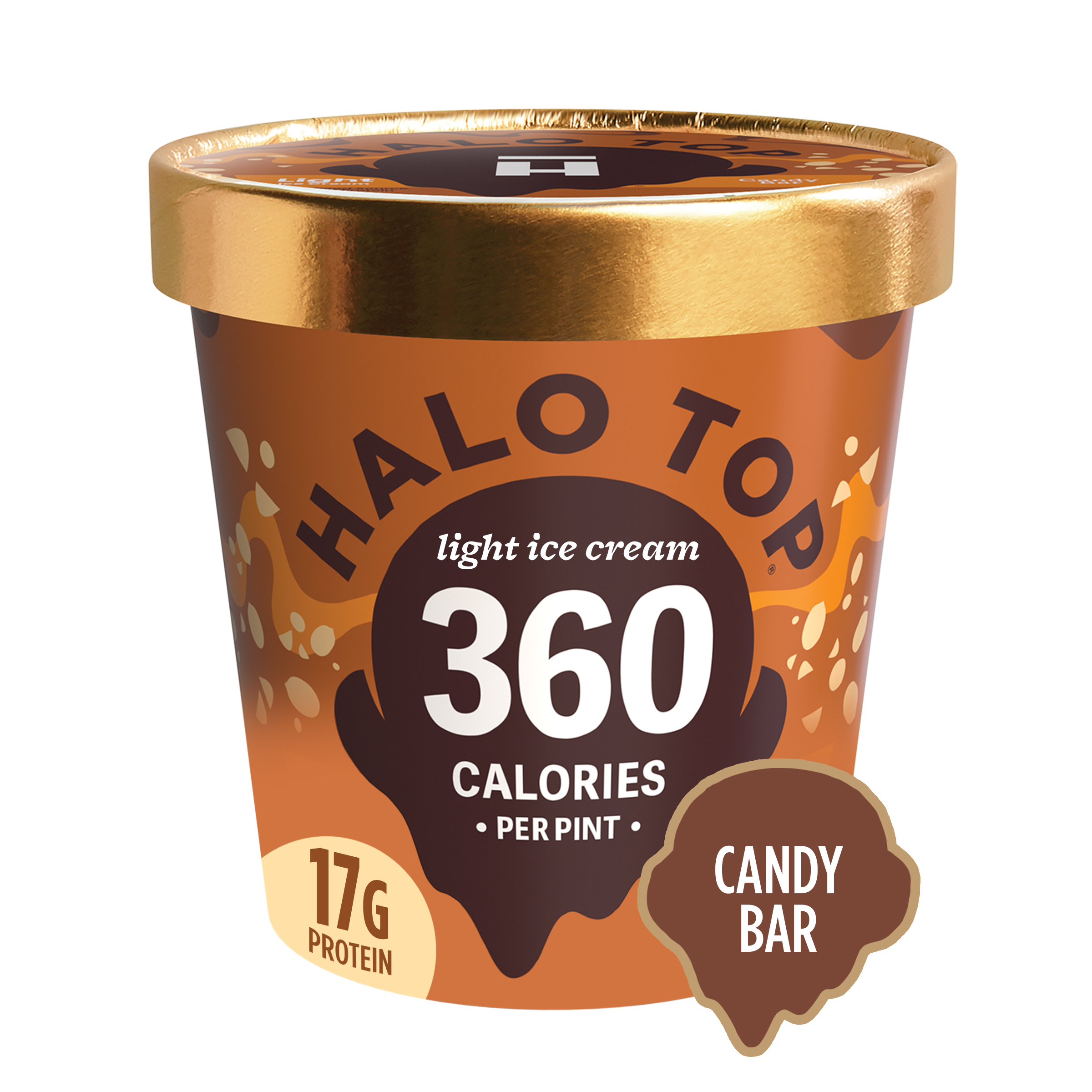 Halo Top Candy Bar Light Ice Cream for Summer, 16 fl oz Pint