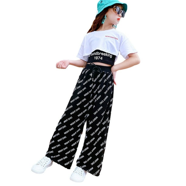Girls Vest Round Neck T-shirt Wide Leg Trouser Set Cotton Clothing Holiday  Festival Children Traveling Hiking Party Banquet Tops Pants Kit Partywear  170 