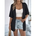 thumbnail image 2 of Summer Crochet Cardigan for Women Short Sleeve Boho Oversized Open Front Knitted Black S, 2 of 8
