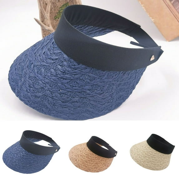 Travelwant Sun Visor Hats for Women Wide Brim Straw Visors Womens Foldable Beach Visors Summer Roll Up Ponytail Beach Hat