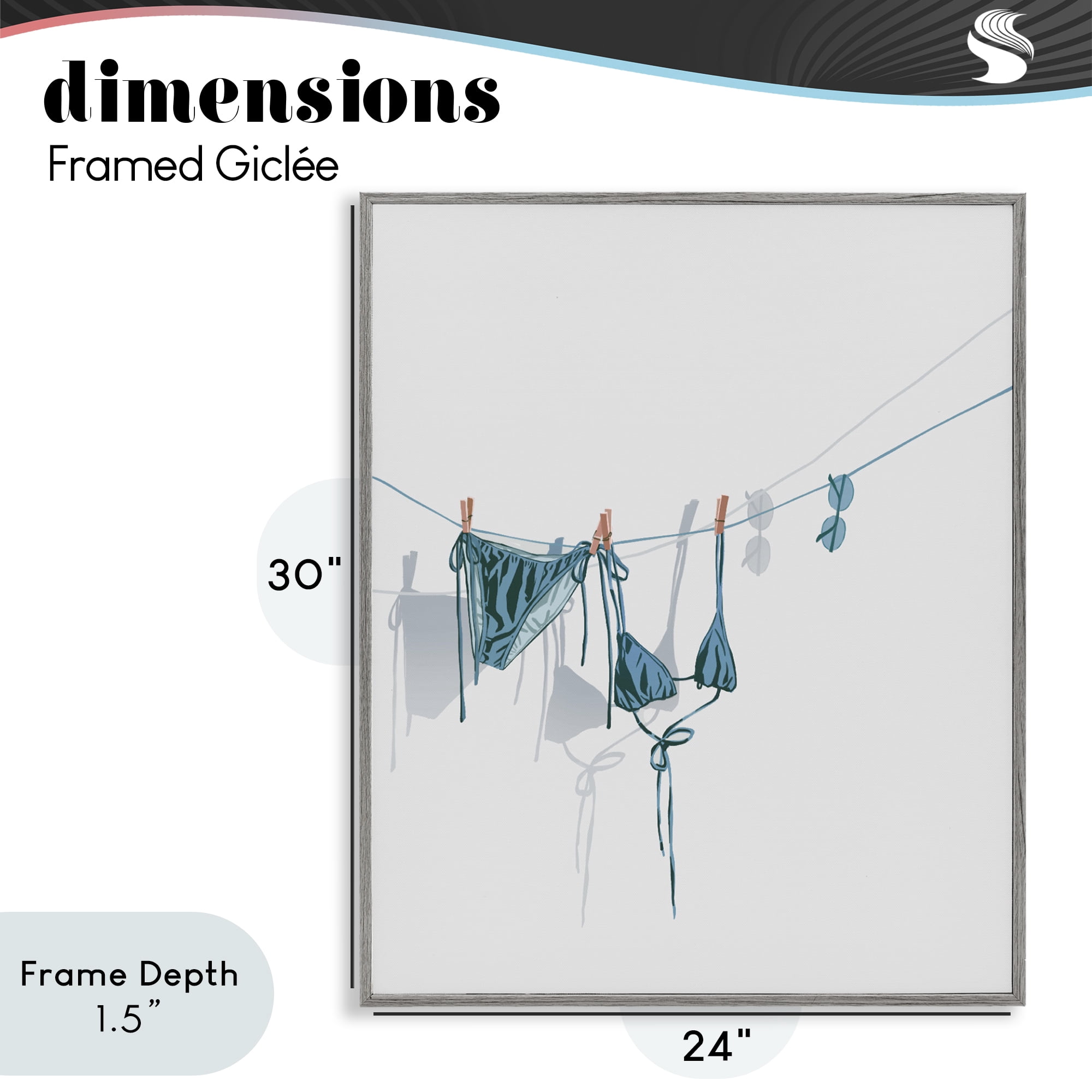 Stupell Industries Teal Bikini on Clothesline Gray Framed Giclee Art, design by Ziwei Li