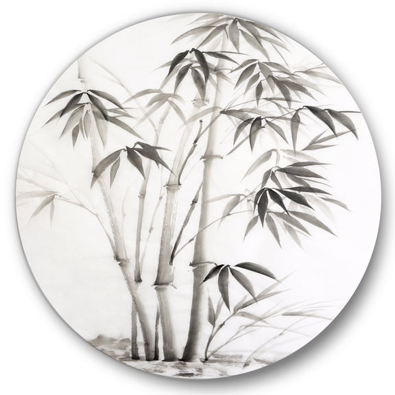 Designart 'Vintage Black and White Bamboo II' Traditional Circle Metal Wall Art 36x36 - Disc of 36